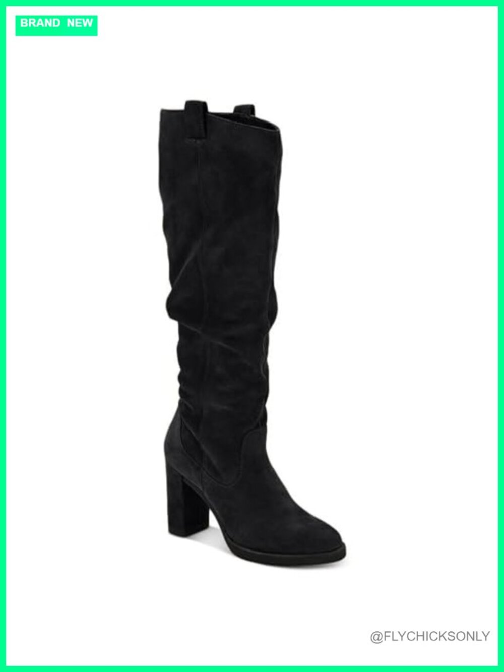 Womens Knee High Boots Chunky Block Heel Faux Suede Round Toe Side Zip Wide Calf